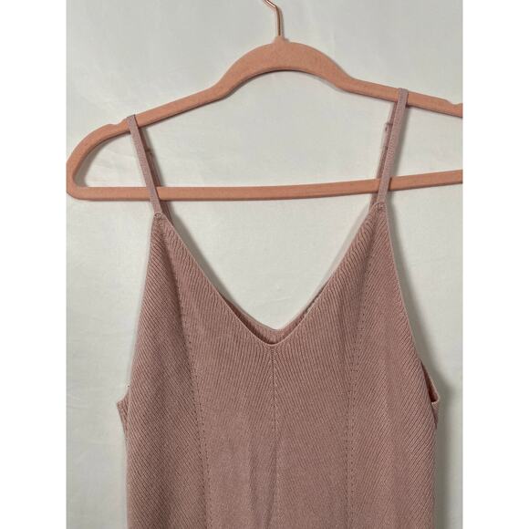 Nordstrom Freshman 1966 Soft Pink Knit Maxi Slip Dress V Neck Size L - Picture 3 of 8